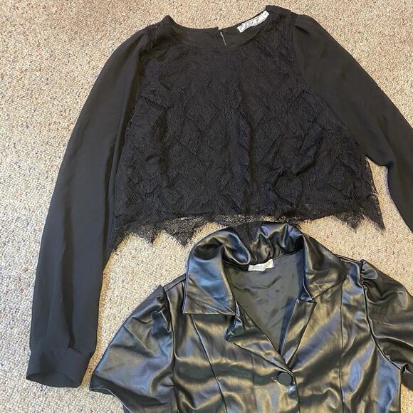 Chloe K S Black Sheer Lace & Haley&Jane XS Faux Leather Top Black Goth Grunge - Picture 4 of 6